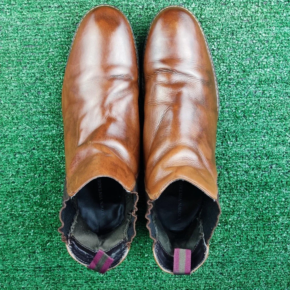 Crown Vintage Chelsea Boots Mens 12 Cognac Glory 2 Leather Ankle Pull On Brown
